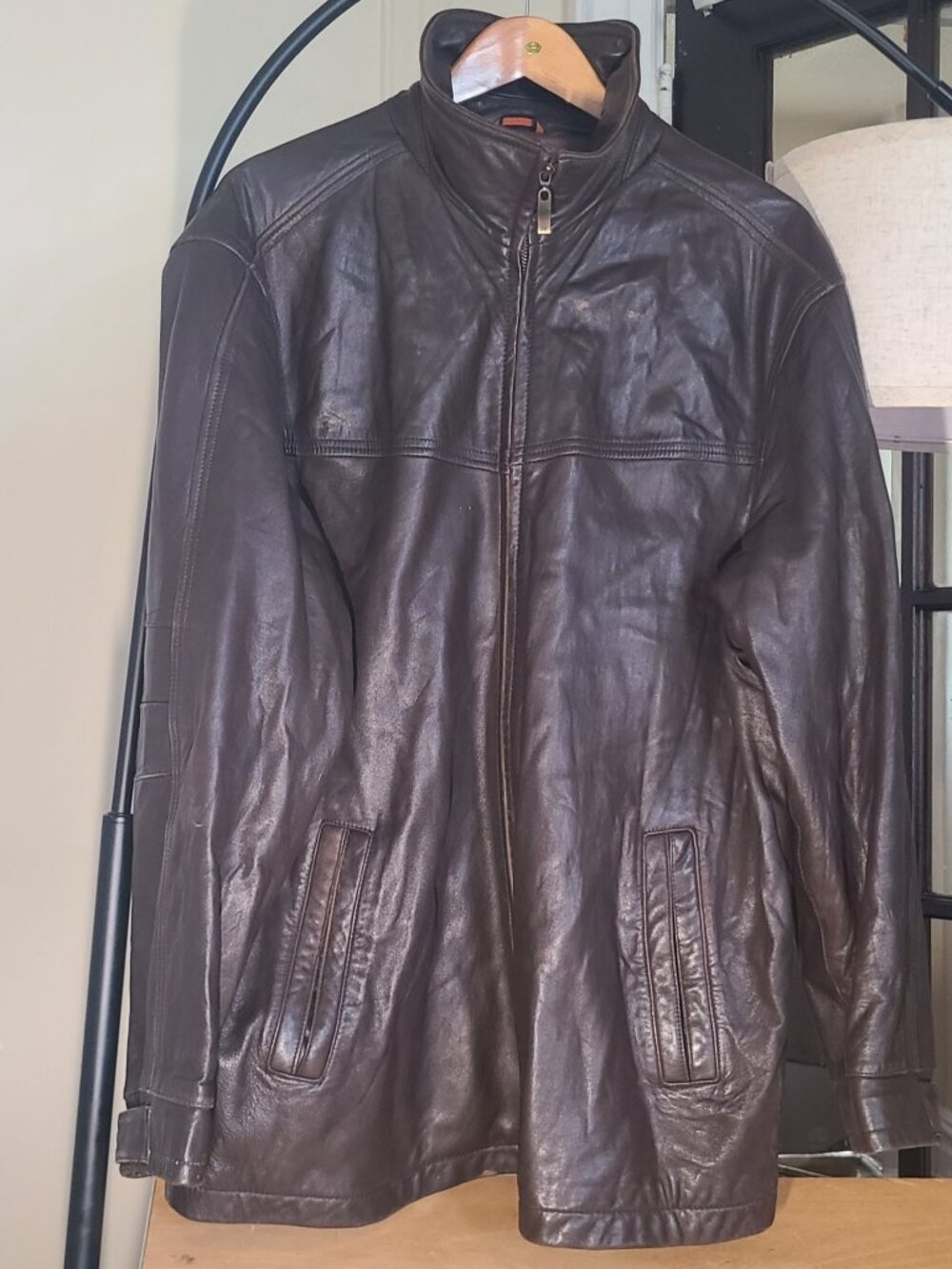Perry Ellis Portfolio Brown Leather Jacket